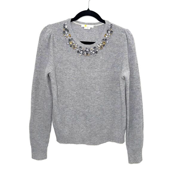 Boden Jeweled Neckline Ribbed Sweater - Gray 8 - Picture 5 of 10